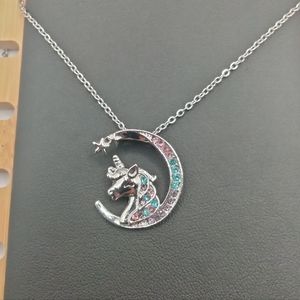 Unicorn on a Moon Necklace - Silver